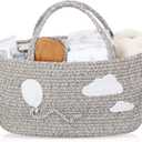 Clouds and Balloon Baby Diaper Caddy Organizer, Cloud Nursery Decor Nursery Storage Bin Basket for Baby Shower Cotton Rope Portable Diaper Bag for Changing Table, Newborn Birthday Party Gift