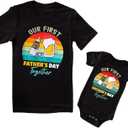 Xumplo First Fathers Day Shirt for Daddy and Me Matching Outfits Mens T-Shirt Baby Rompers 100% Cotton Pack of 2 (XL）