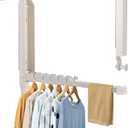 Over The Door Drying Rack, 1 Pack Foldable Over The Door Hooks Hanger for Laundry Clothes Heavy Duty Door Organizer Rack Coat Towels Hanging Storage for Bedroom Bathroom Kitchen (Milky White)