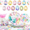 Easter Party Tableware for 20 Guests, Spring Party Tableware Egg Bunny Plates and Napkins Tablecloth Banner etc Easter Bunny Birthday Decorations Supplies