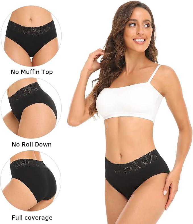 RHYFF Womens Underwear Cotton Bikini Panties Lace Soft Hipster Panty Ladies Stretch Full Briefs 5 Pack