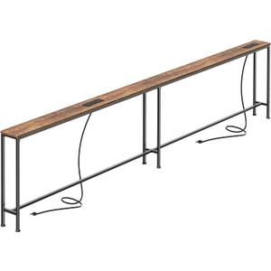 SUPERJARE 118.1 Inch Sofa Table with 2 Power Outlets and USB-C Port, 5.9 Inch Narrow Console Table with Storage, Extra-Long, for Entryway Hallway Couch Behind Sofa, Small Spaces, Rustic Brown, 5.9"D x 118.1"W x 29.7"H