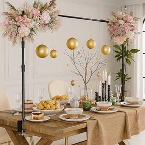 EMART Telescopic Over The Table Top Rod Stand with Clamps 70'' Tall 94" Length Adjustable Overhead Decor Arch Bar, Tabletop Decoration Pole for Hanging Balloon Flower Garland Display Banner Backdroop