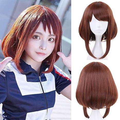 Short Brown Bob Wig Synthetic Hair for Anime Cosplay Costume Wigs or Halloween Women, Costumes Wigs Party (9.84 x 5.91 x 1.97 inches)