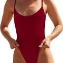 Women's Sexy One Piece Bathing Suit Swimsuit High Cut Cheeky Coverage, Medium Cut Full Coverage (Burgundy Red (High Cut), Small)