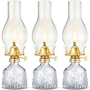 Kittmip 3 Pcs Clear Chamber Oil Lamps for Indoor Use 10.6'' Vintage Kerosene Lamp Hurricane Oil Lantern Adjustable Fire Wick Decorative Lantern for Valentines Wedding Table Decor Emergency Lighting