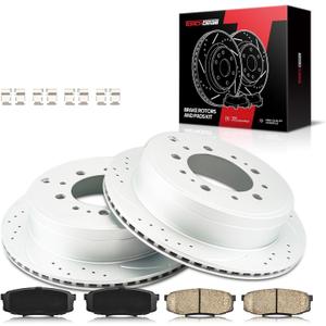 Rear Brake Rotors and Pads kit Torchbeam replacement for 2007-2021 Tundra, 2008-2021 Sequoia, 2008-2011 2013-2021 LX570, 31483+D1304 Drilled and Slotted Brake Rotors Ceramic Brake Pads