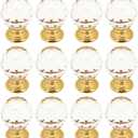 12 Pcs Crystal Drawer Knobs, Round Diamond 0.78 Inch Clear Glass Crystal Cabinet Knobs and Pull Handles - Gold Base with 25mm Screws