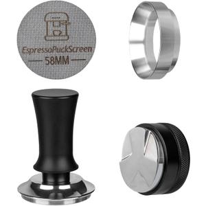 58mm Espresso Tamper Set - Spring-loaded Coffee Tamper, Adjustable Depth Espresso Distributor Leveler, Magnetic Dosing Funnel Aluminum Metal, Reusable Puck Screen, Fit for 58mm Portafilters