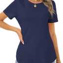 GKBK Womens Tops Cotton Short Sleeve Shirts Summer Crew Neck Basic Tees Casual Tunic Tops Curved Hem (Blue, M)