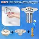 Bathroom Sink Stopper, (2PCS) Stainless Steel Pop-up Sink Stopper Hair Catcher with Removable Basket, Brass Bullet Core, Universal Fit 1.1-2.44 Inch