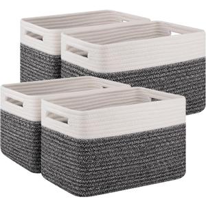 4 Pack Storage Baskets for Organizing, Woven Baskets for Shelves - Perfect for Toys, Books, Towels, and Clothes, Durable Gift Basket Bins Toy Storage, 12.7''Lx9''Wx7.8''H, Black & White
