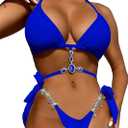 YAUASOPA Women 2PCS Shiny Diamond Bikini Set Tankini Sexy Bra Swimsuit Praty Bathing Suit (Small, Light Blue)