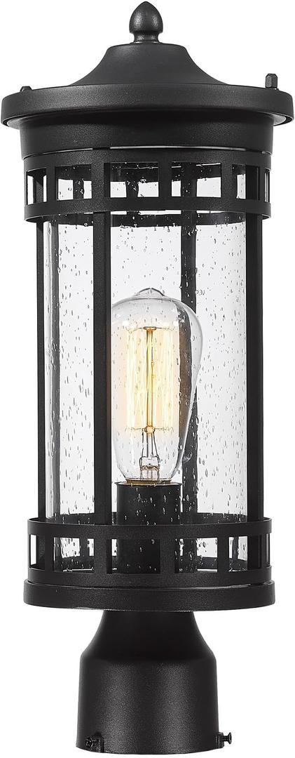 ALLGOT Outdoor Pole Lantern Light,Lamp Post Lighting Fixture,Anti-Rust Fence Post Deck Lighting, Patio Pillar Lamp for Garden, Patio, Pathway (Black, 16.9 Inch Height)