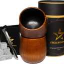 10oz Charred Wooden Bourbon Drinking Glass - Charred Wooden Whiskey Glass Gift Set with Whiskey Stones, Tongs, Pouch - Unique Bourbon Gifts for Men, Him, Husband - Artisan Wooden Whiskey Tumbler