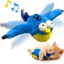 Cat Toys, Flapping Wings Blue-Bird, No Flying, Chirping Bird Interactive Catnip Toy for Kitten or Small Dogs, Touch Activated, Rechargeable