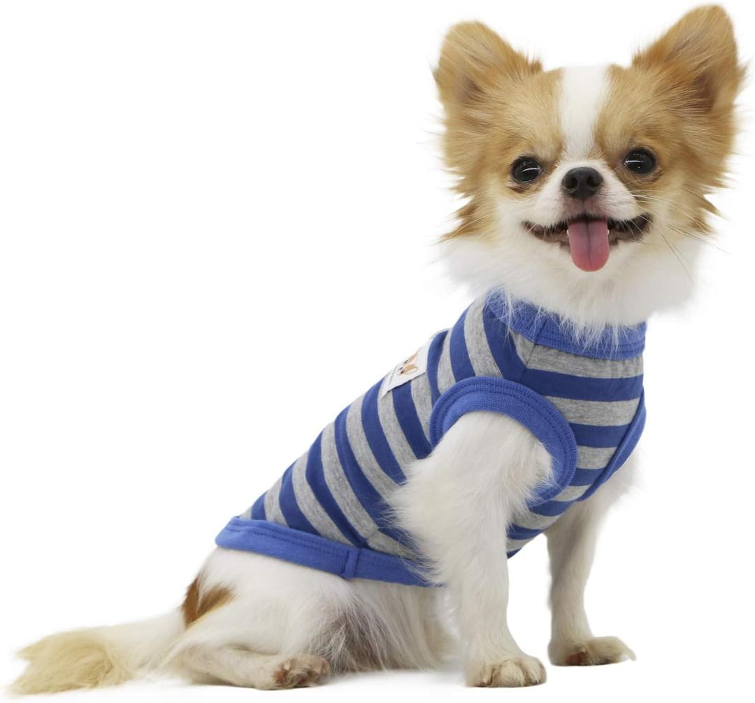 LOPHIPETS 100% Cotton Striped Dog Shirts for Small Dogs Chihuahua Puppy Clothes Tank Vest-Blue and Gray Strips, Small