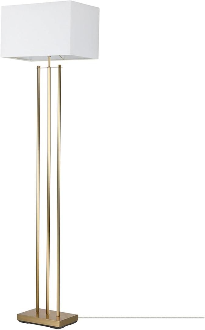 GLOBE Electric x Novogratz 67775 62" Floor Lamp, Matte Brass, White Linen Shade, Rotary Switch on Socket, Minimalist Lighting for Living Room, Bedroom or Office, Tall Corner Reading Light (SoHo)