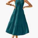 Newshows Women's 2024 Summer Midi Dresses Sleeveless Crewneck Beach Boho Casual Loose Long Flowy Tiered Sundress with Pockets, Size XXL