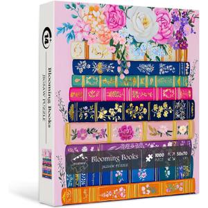 Colorful Flower Book Puzzles for Adults 1000 Piece, PICKFORU Wildflower Pages Jigsaw Puzzles Library, Impossible Spring Floral Art Theme for Book Lovers