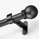 Curtain Rods for Windows 16 to 48 Inches, Curtain Rod Max Adjustable Length of 60 IN, 1" Diameter Drapery Rods Round Finials, Black, Pack of 1