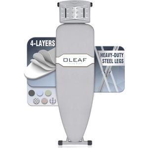 oleaf Ironing Board with Cover and Thicken Pad 43 x 13 Height Adjustable Full Size Foldable Iron Board with Iron Rest, Stable Steel Legs, Metal Construction, Heat Resistant, Silver