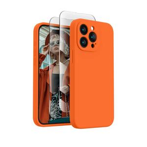 FireNova Designed for iPhone 15 Pro Max Case, Silicone Upgraded [Camera Protection] Phone Case with [2 Screen Protectors], Soft Anti-Scratch Microfiber Lining Inside, 6.7 inch, Neon Orange