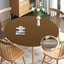 Obstal Fitted Round Table Cloth, Reversible Waterproof Stain Resistant Elastic Stretch Tablecloth, Wipe Clean Table Cover for Outdoor/Indoor Use, Fits Round Tables up to 48" - 56" Diameter, Coffee