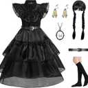 Black Costume Dress Up for Girls, Halloween Costumes Cosplay Birthday Party Dress with Accessories 3-12 Years (9-10 Years)