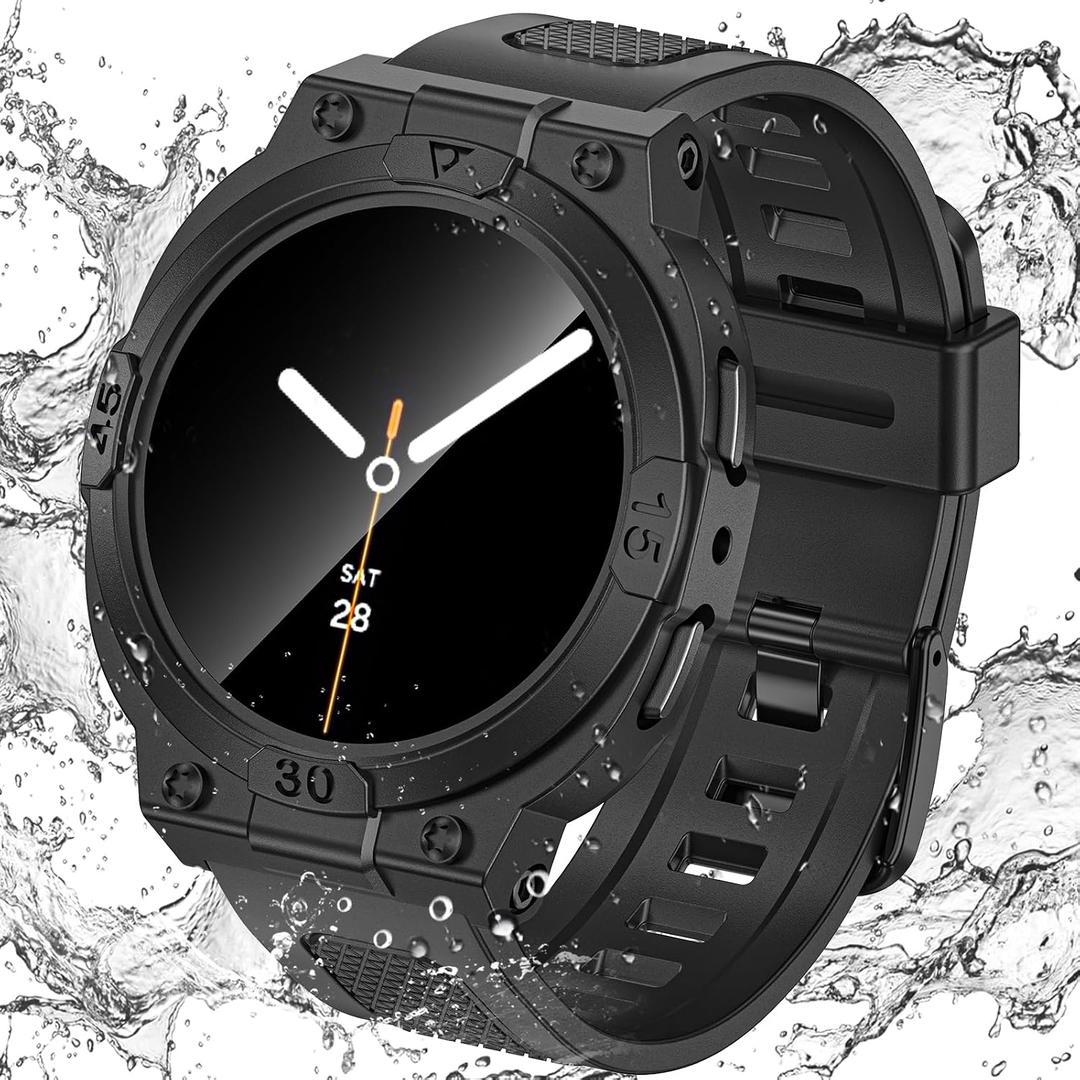 Goton 3 in 1 Waterproof Case and Band for Samsung Galaxy Watch 8 7 5 4 FE 44mm 40mm, 360 Protective Hard PC with Tempered Glass Screen Protector for Galaxy Watch Cover Bumper Accessories