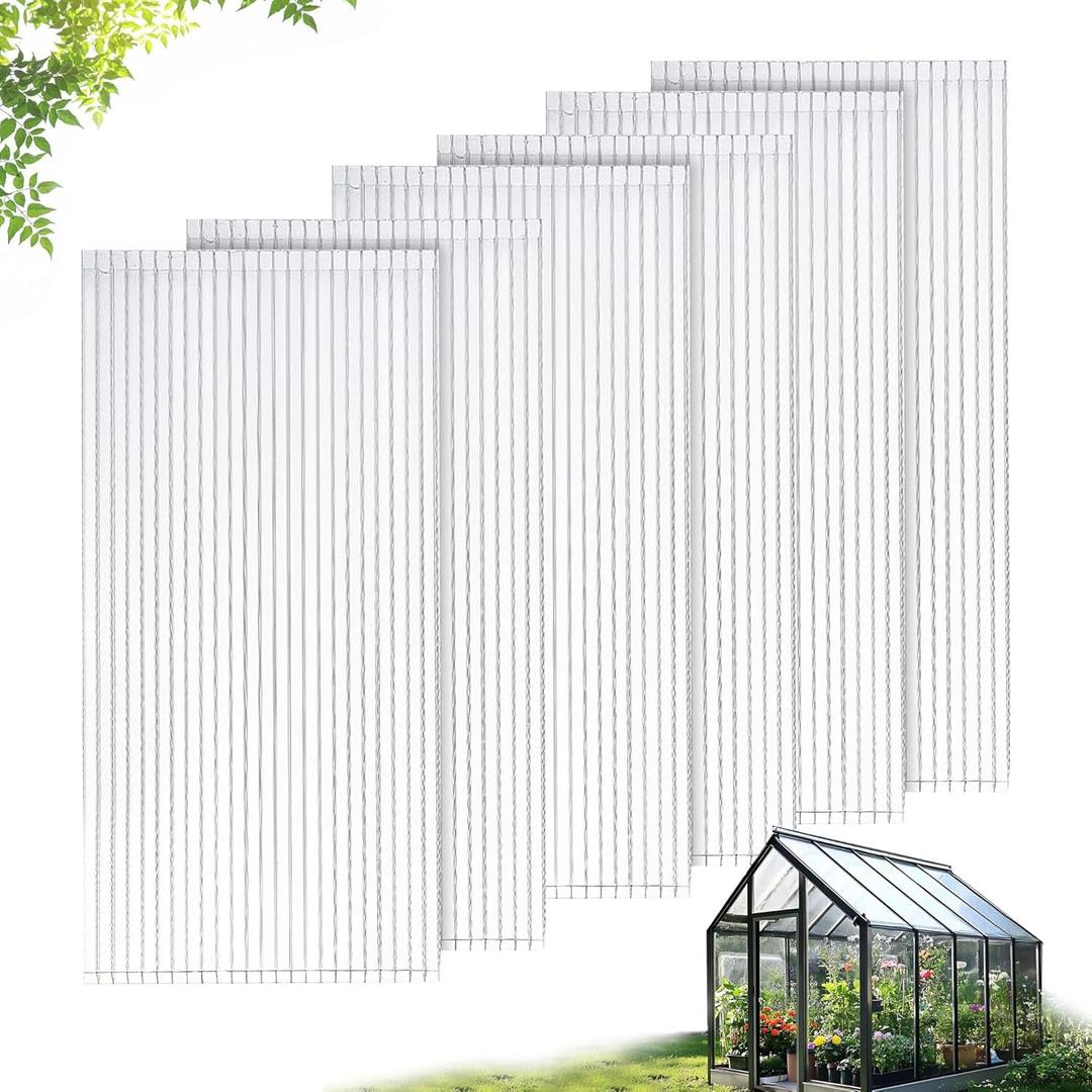 12 Pcs Polycarbonate Greenhouse Panels, 4' x 2' x 0.16'' Twin-Wall Panels, Waterproof UV Protected Roof Panels Polycarbonate Sheet Replacement Panels for All Weather Outdoor Garden Greenhouse Covering (Transparent)