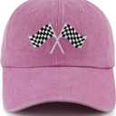 Racing Hat for Men Women, Adjustable Embroidered Washed Cotton Checkered Flags Race Car Baseball Cap (One Size, Pink)