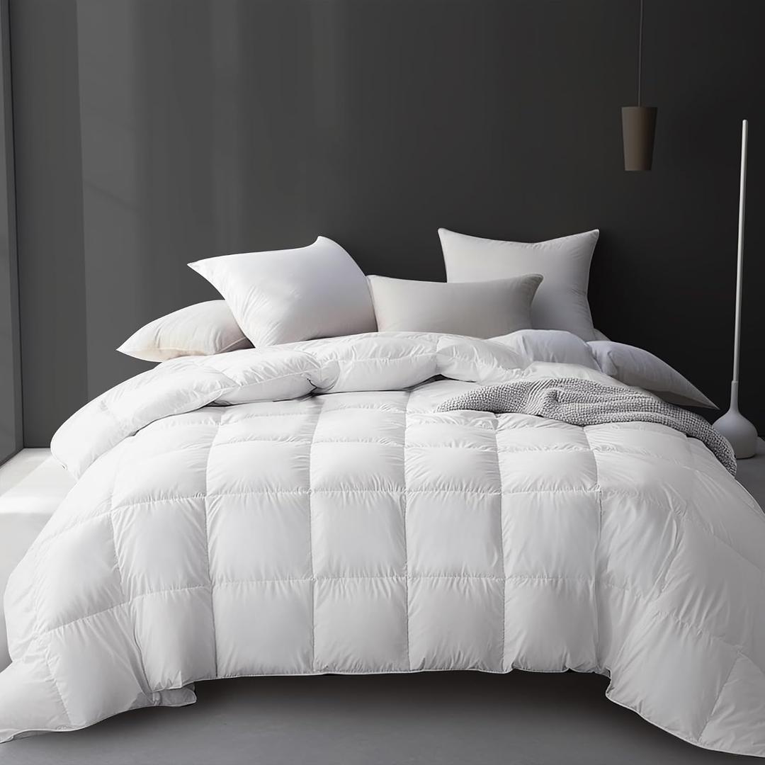 Hotel Grand Oversized King Size White Goose Feather Down Fiber Comforter | 100% Cotton Cover All Season Duvet Insert, Medium Warmth Hotel Luxury Bedding Comforter with 8 Corner Tabs, White 108x98 Inch