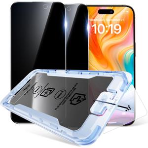 SMARTDEVIL Privacy Screen Protector for iPhone 16 Pro, 9H+ Hardness 28 Anti Spy Private Shatterproof Tempered Glass, Auto Dust-Elimination, Bubble Free, Easy Installation-2Pack
