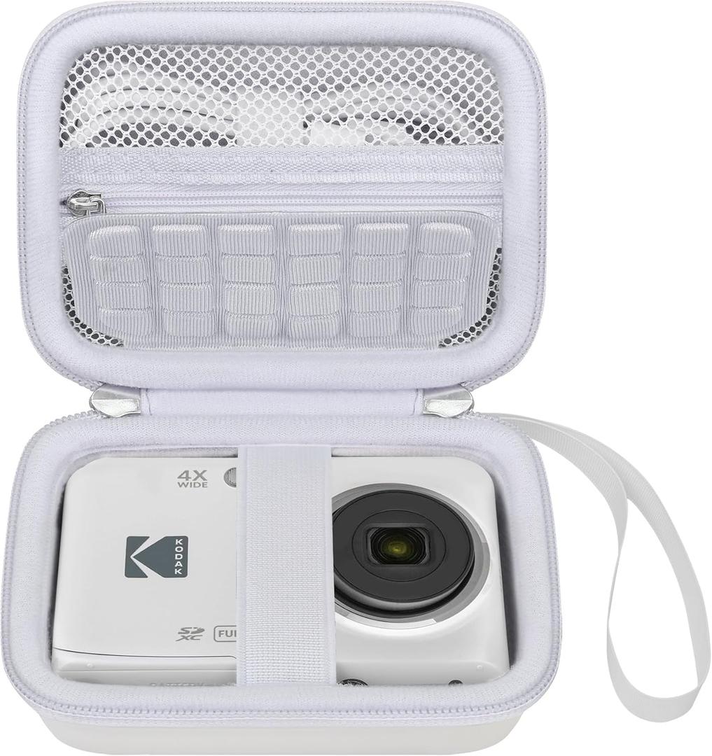 Elonbo Camera Carrying Case for KODAK PIXPRO FZ55 / FZ53 / FZ45 / FZ43 16MP Digital Camera, Vlogging Camera Storage Holder Travel Bag, Mesh Bag Fits Batteries, Cable, Memory Card, White