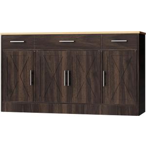 Shintenchi Buffet Cabinet with Storage,53.4" Large Kitchen Storage Cabinet with 3 Drawers and 4 Doors,Wood Farmhouse Buffet Sideboard with Adjustable Shelf for Kitchen Living Room,Brown