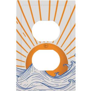 Decorative Outlet Covers Mid Century Sun Japanese Kanagawa Waves Sea 1 Gang Duplex Light Switch Cover Plate Electrical Switch plate Covers Wall Plates Receptacle Cover for Bathroom Bedroom Decor
