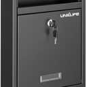 Uniclife Wall Mount Mailbox for Outside, Locking Mail Box, Large Mailbox with Key Lock, Security Mail Box for House, Safe Key Drop Box, Post Box, Steel Cash Drop Box for Home Office School, Black
