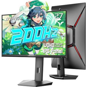 SANSUI Gaming Monitor 27" 1440P 200Hz 180Hz WQHD 25601440-AMD FreeSync 1ms DCI-P3 95% Fast IPS Computer Monitor, Height Adjustable Vertical/Horizontal Rotating, 2DisplayPort/HDMI HDRLow Motion Blur