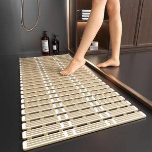 XIYUNTE Shower Mat Non Slip Bath Mat for Tub - 36 x 16 Inch Bathtub Mat Non Slip Shower Mats for Inside Shower, TPE Bath Mat with Suction Cups, Easy to Cut Bath Tub Mat, Brown