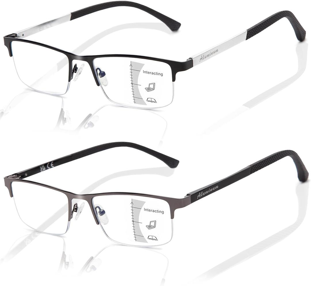 LianSan Premium Progressive Multifocus Reading Glasses Men - No-Line Aluminum Trifocal Blue Light Blocking Computer Readers(Multicolor P,2.00x)