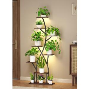 Plant Stand Indoor with Grow Lights 65" Tall Plant Shelf Corner Lighted Plant Stands for Indoor Growing Multiple Metal 8 Tiered Large S-Shape Display Shelves Plant Rack for Home Decor Patio Balcony