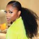 Aisaide Kinky Curly Drawstring Ponytail Extension for Black Women Synthetic Deep Curly Long Ponytail Extension Black Kinky Instant Clip Deep Wave Drawstring 18Inch 1B