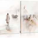 2Pcs Framed Jesus Wall Art Christian Bible Canvas Wall Decor God Poster Minimalist Boho Home Pictures Posters Prints Religious Paintings Room Bedroom Church Decorations Ready to Hang 12x16Inch (white)