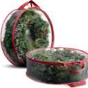 ZOBER 2 Pack Christmas Wreath Storage Container 24 Inch - Wreath Bag for Artificial Wreaths Box - Dual Zippered Wreaths Storage Bag with Durable Stitch Reinforced Handles - Red