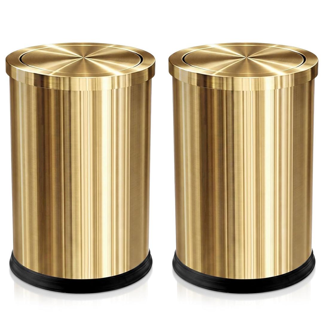 Geetery 2 Pack Gold Bathroom Trash Can with Swing Lid, 2.4 Gallon