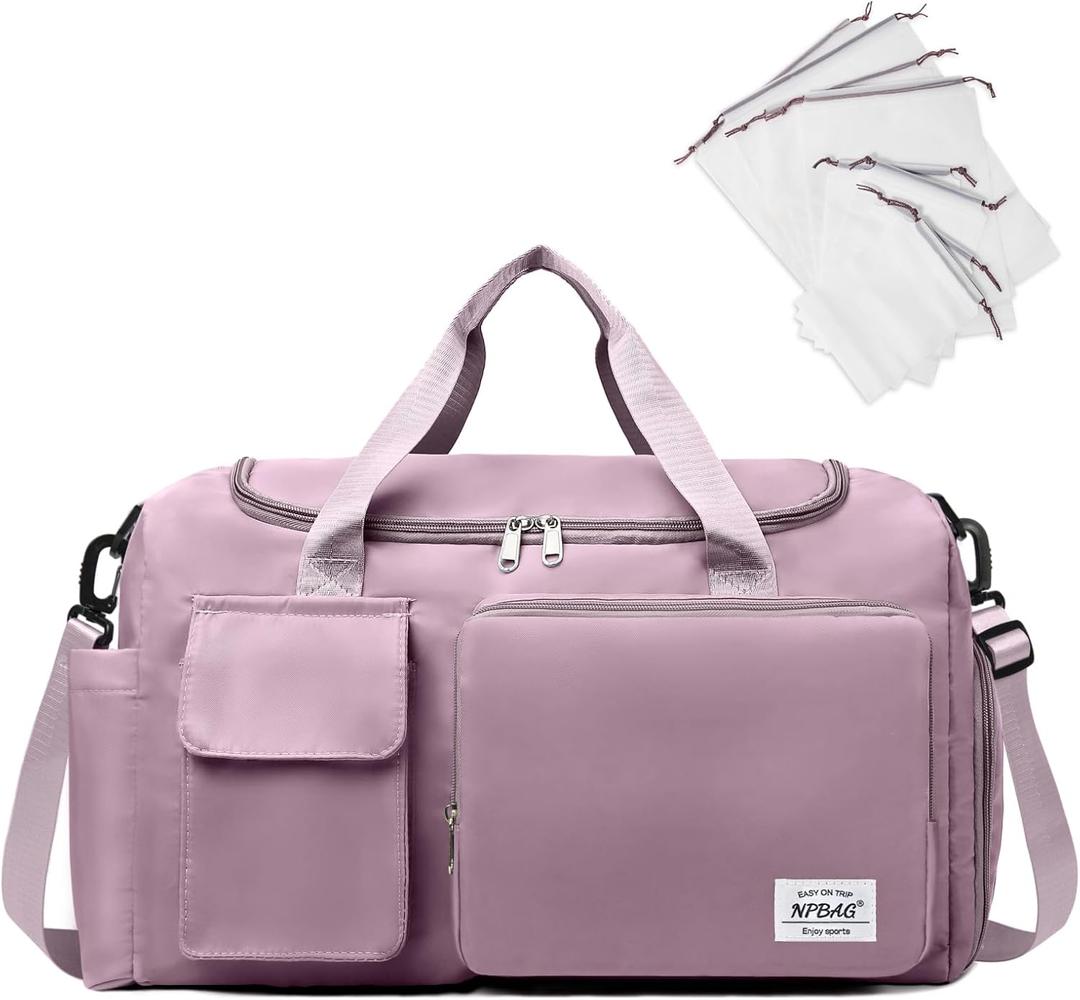 NPBAG Women Travel Duffel, Multi Functional Large Expandable Weekender Carry-on Tote, Gym Workout Overnight Bag, Mommy Hospital Bag for Labor and Delivery (Plum)