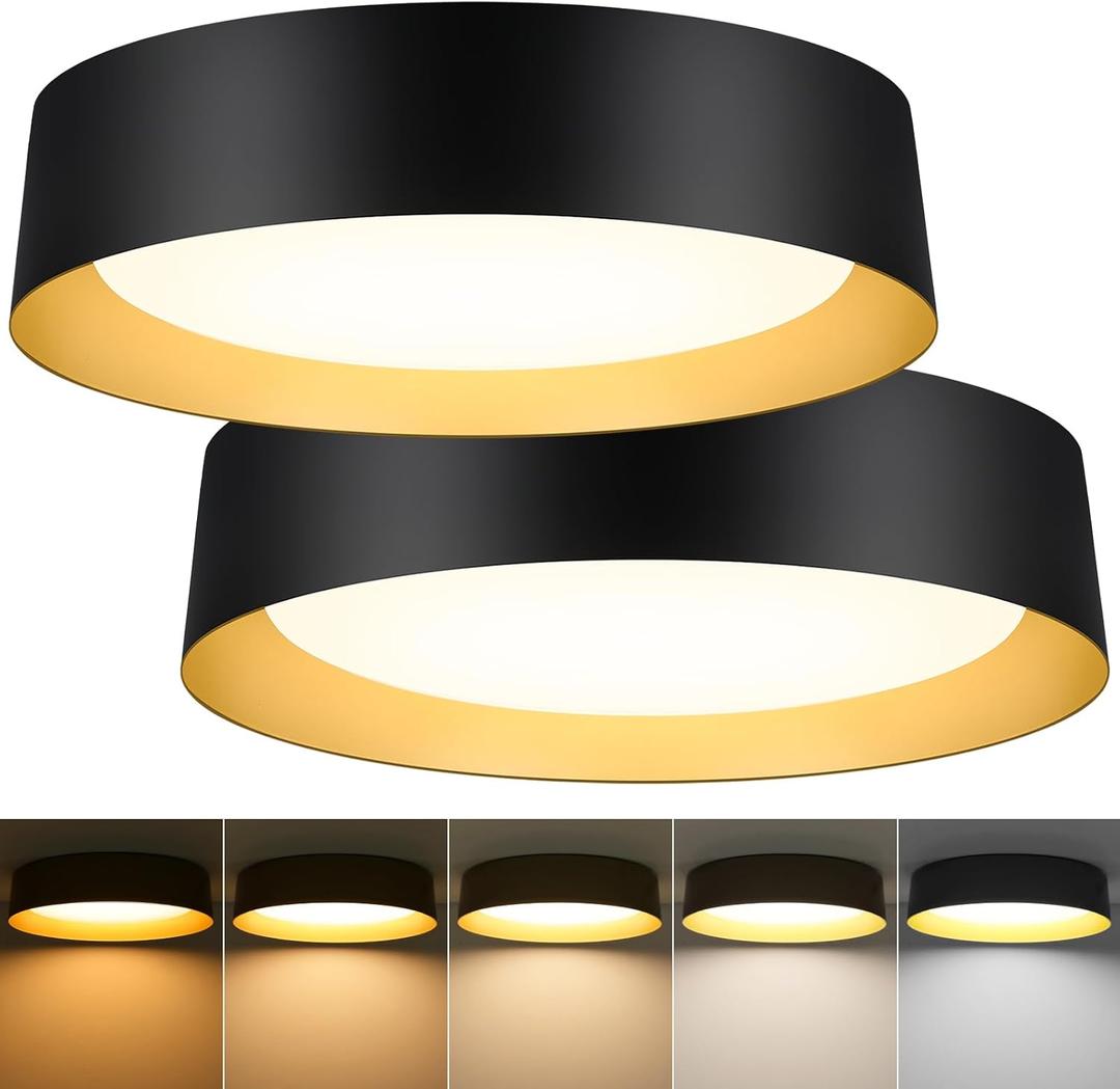 BrightHome 16in Flush Mount Ceiling Light, 3000LM 30W(300W Equiv), LED Ceiling Light Fixture 5CCT 2700K 3000K 4000K 5000K 6000K, Dimmable Ceiling Lamp for Bedroom Bathroom Hallway, Black and Gold, 16inch-2packs