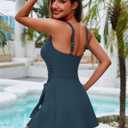 Zilcremo Swim Dress for Women Tummy Control One Piece Swimsuit Wrap Swimdress Square Neck Skirted Bathing Suit Swimwear (Blue, M)