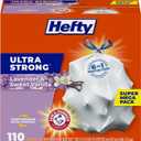 Hefty Ultra Strong 13 Gallon Trash Bags, Tall Kitchen Trash Bags 13 Gallon Size, Drawstring Closure, Continuous Odor Control, White, Lavender and Sweet Vanilla Scent, 110 Bags